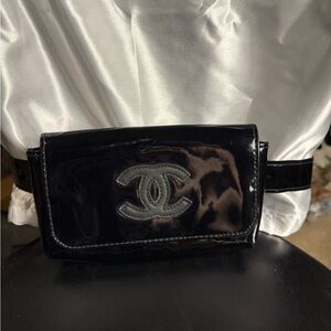CHANEL Black Patent Leather CC Belt Bag